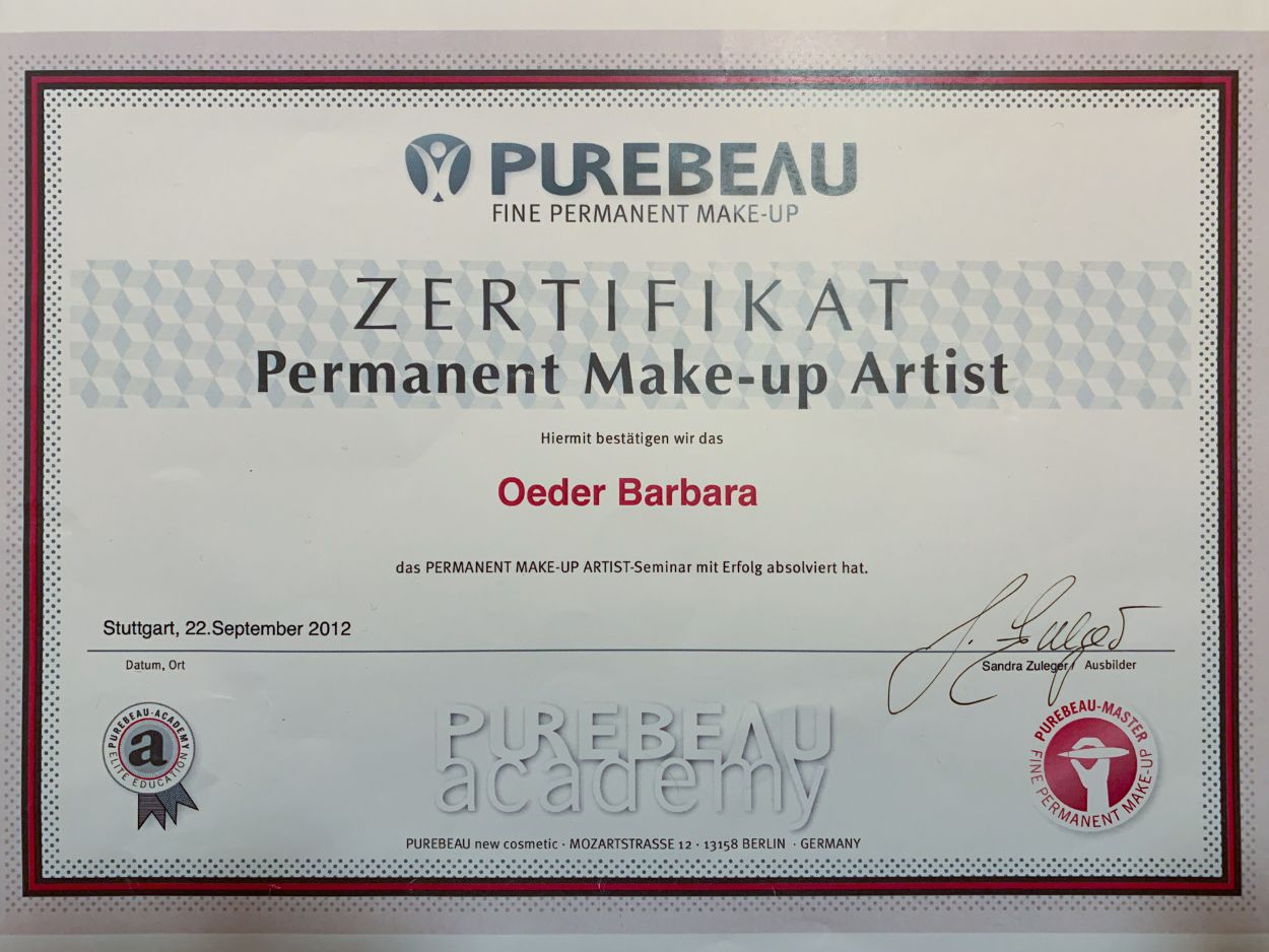 Zertifikat Permanent Makeup Kosmetik Barbara Oeder Deggendorf